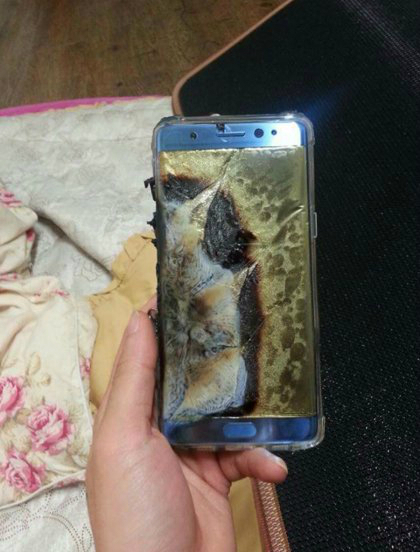 A samsung that exploded while charging.